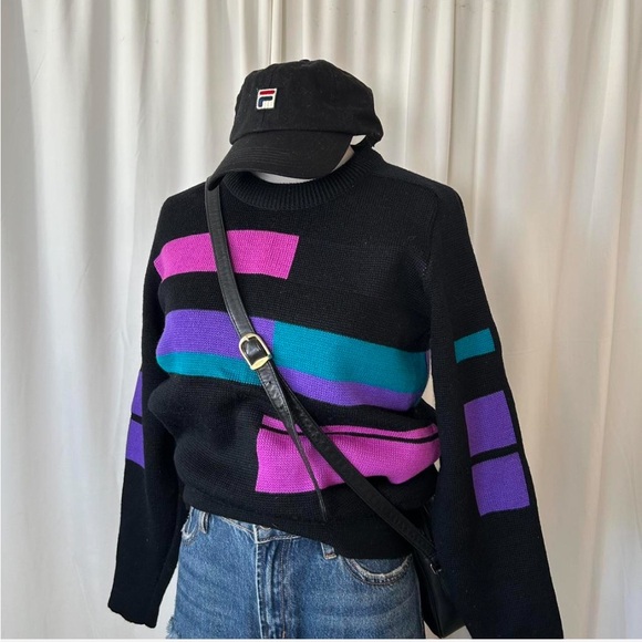 Vintage 100% Wool Geometric color block sweater medium - Picture 2 of 8